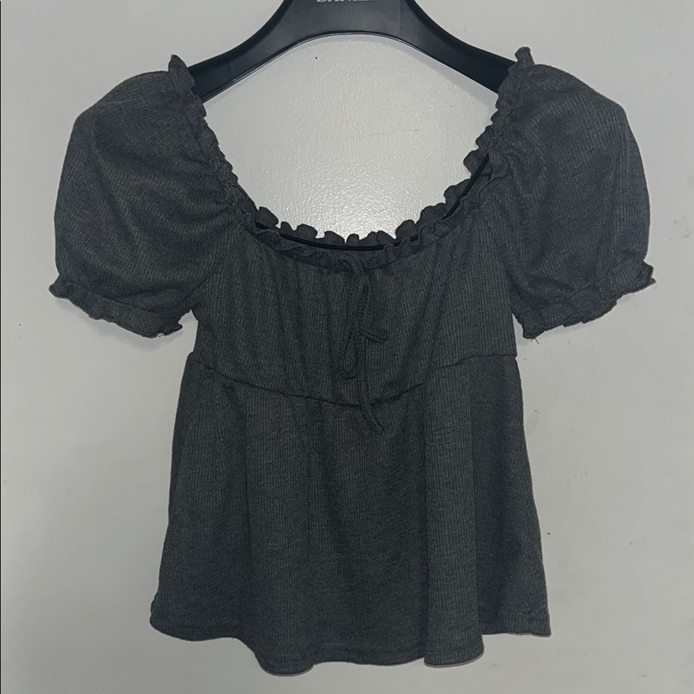 Grey Puff Sleeve Milkmaid Top